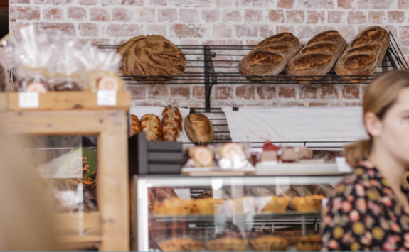 Bread on shelves in a bakery